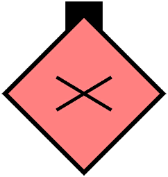 A red diamond with an X and a black post rising from the top