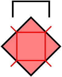 A red diamond under an open black bracket